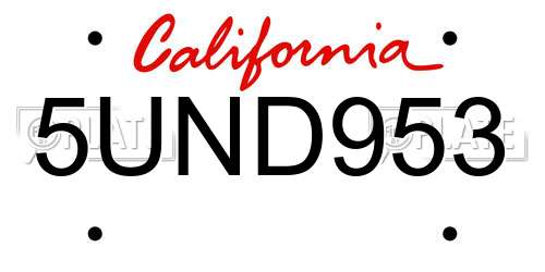 5UND953 California License Plate