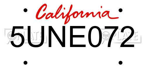 5UNE072 California License Plate