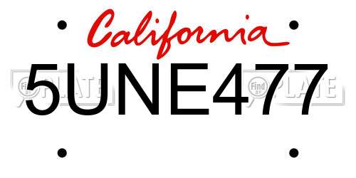 5UNE477 California License Plate