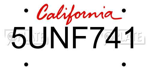 5UNF741 California License Plate