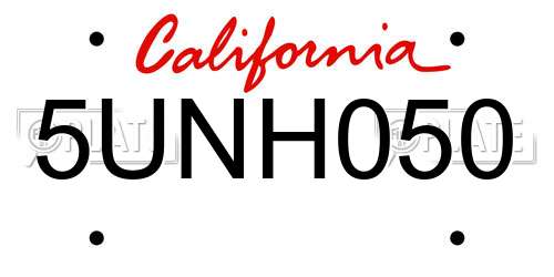 5UNH050 California License Plate
