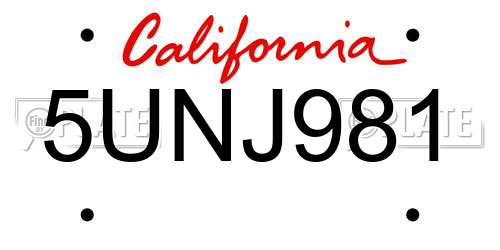 5UNJ981 California License Plate
