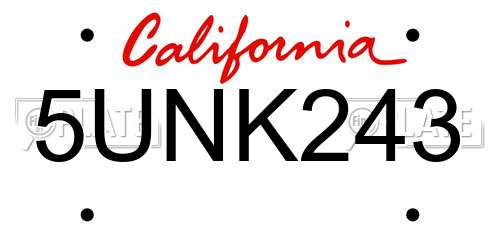 5UNK243 California License Plate