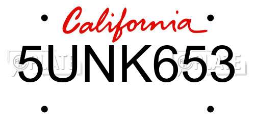 5UNK653 California License Plate
