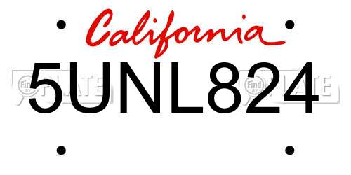 5UNL824 California License Plate