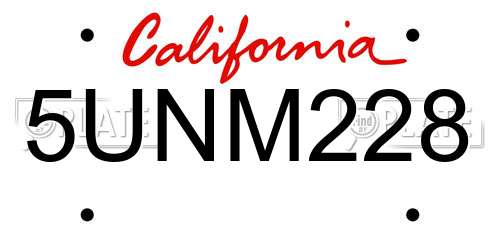 5UNM228 California License Plate
