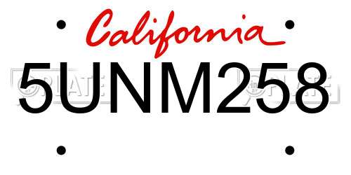 5UNM258 California License Plate