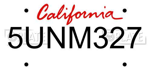 5UNM327 California License Plate
