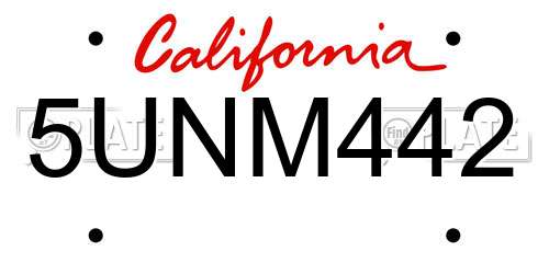 5UNM442 California License Plate