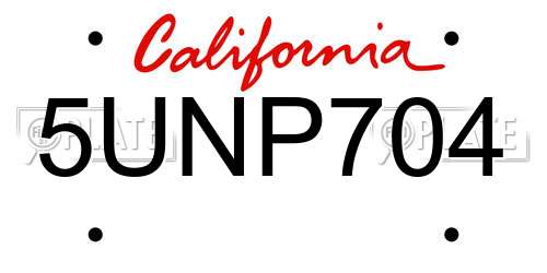 5UNP704 California License Plate