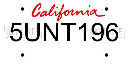 5UNT196 California License Plate