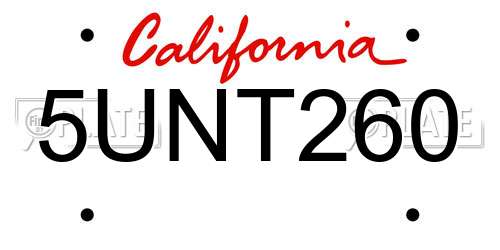 5UNT260 California License Plate