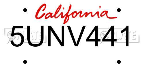 5UNV441 California License Plate
