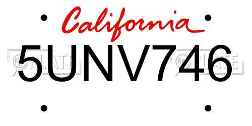 5UNV746 California License Plate