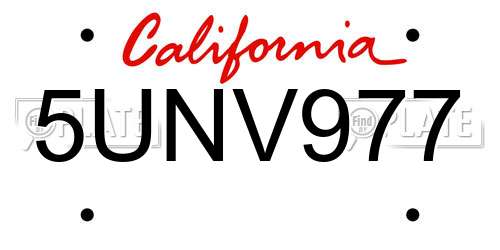 5UNV977 California License Plate