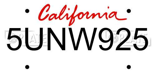 5UNW925 California License Plate