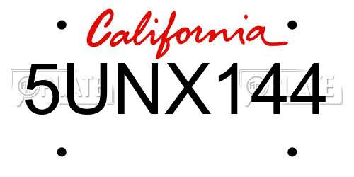 5UNX144 California License Plate