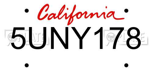 5UNY178 California License Plate