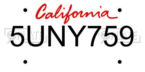 5UNY759 California License Plate