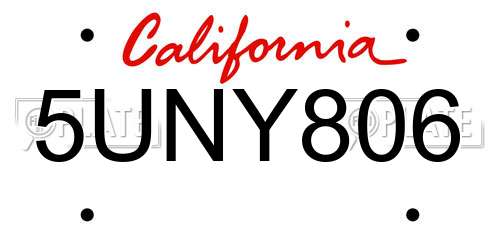 5UNY806 California License Plate