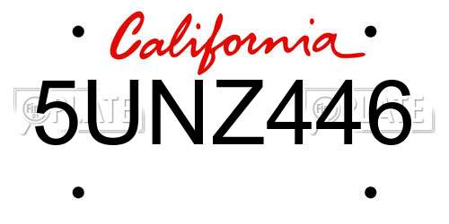 5UNZ446 California License Plate