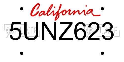 5UNZ623 California License Plate