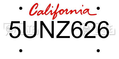 5UNZ626 California License Plate