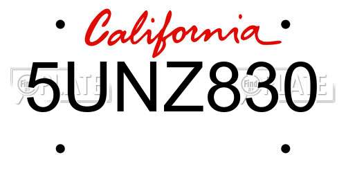 5UNZ830 California License Plate