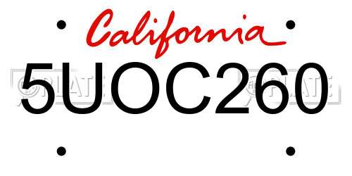 5UOC260 California License Plate