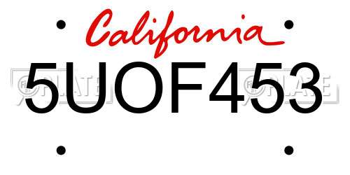 5UOF453 California License Plate