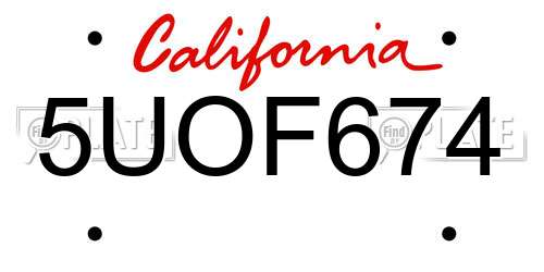 5UOF674 California License Plate
