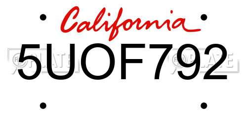5UOF792 California License Plate