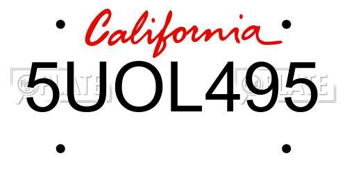 5UOL495 California License Plate