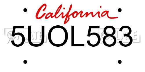 5UOL583 California License Plate