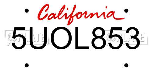 5UOL853 California License Plate