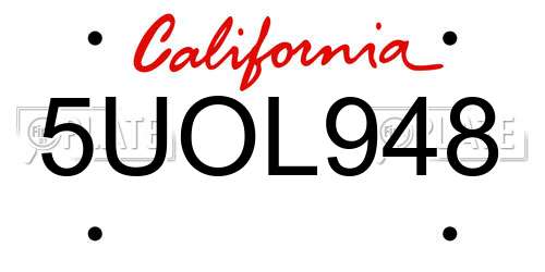 5UOL948 California License Plate
