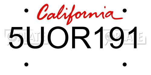 5UOR191 California License Plate