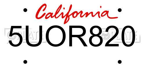 5UOR820 California License Plate