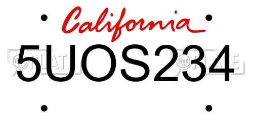 5UOS234 California License Plate