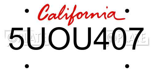5UOU407 California License Plate