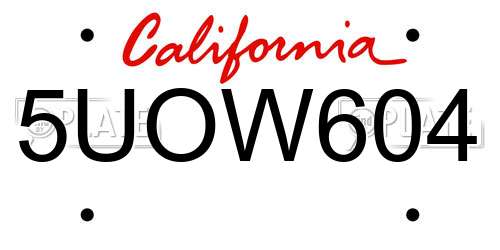 5UOW604 California License Plate