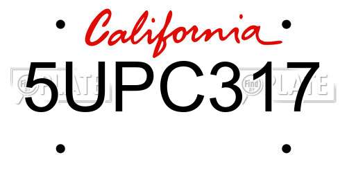 5UPC317 California License Plate