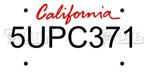 5UPC371 California License Plate