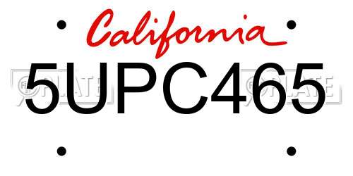 5UPC465 California License Plate