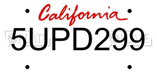5UPD299 California License Plate
