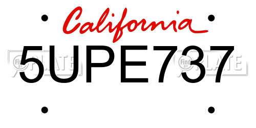 5UPE737 California License Plate