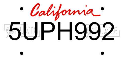 5UPH992 California License Plate