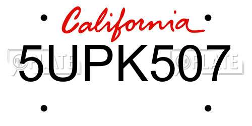 5UPK507 California License Plate