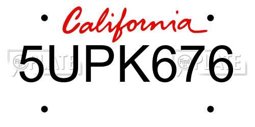 5UPK676 California License Plate