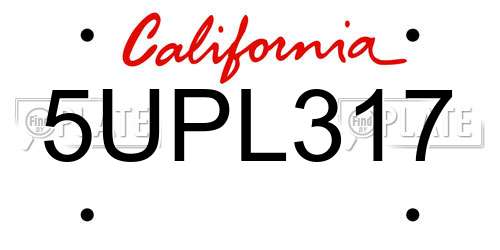 5UPL317 California License Plate